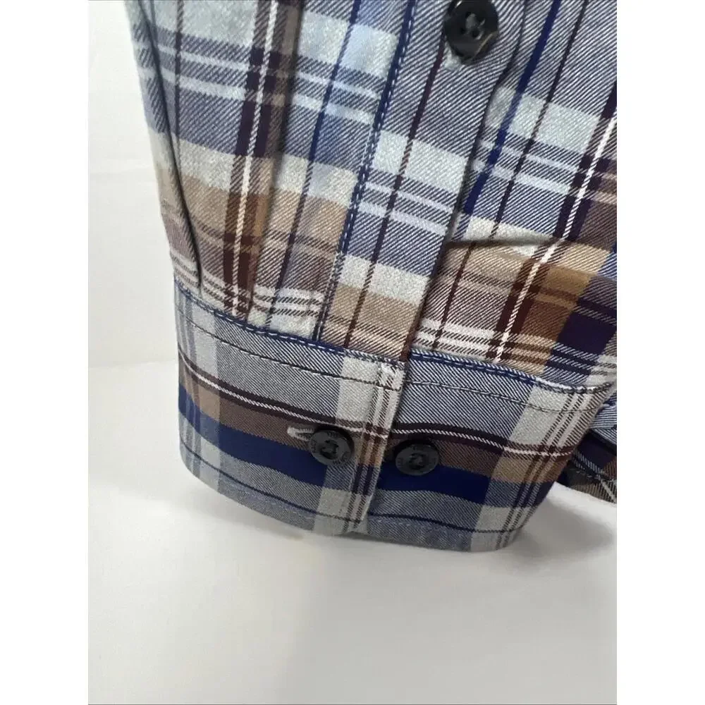 The North Face Blue & Tan Plaid Button Down w/ Pocket Mens Medium Organic Cotton